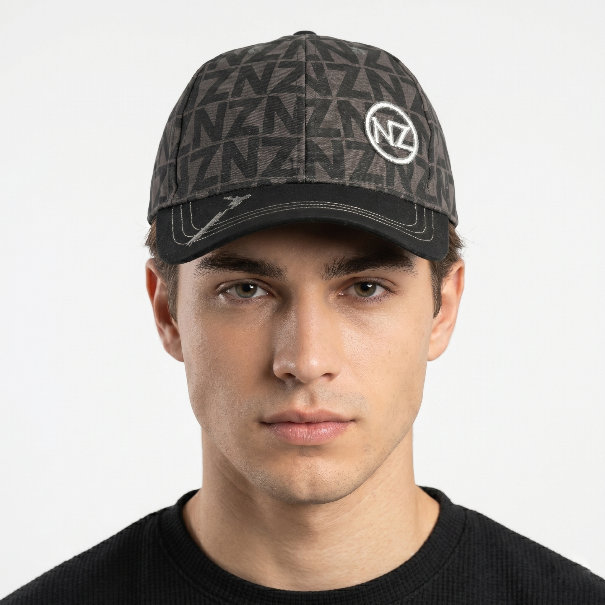 Thrifted NZ Embroidered Grey Black Monogram Dad Hat