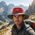 Thrifted Outdoor Wide Brim Sun Hat Red Grey Hiking Cap
