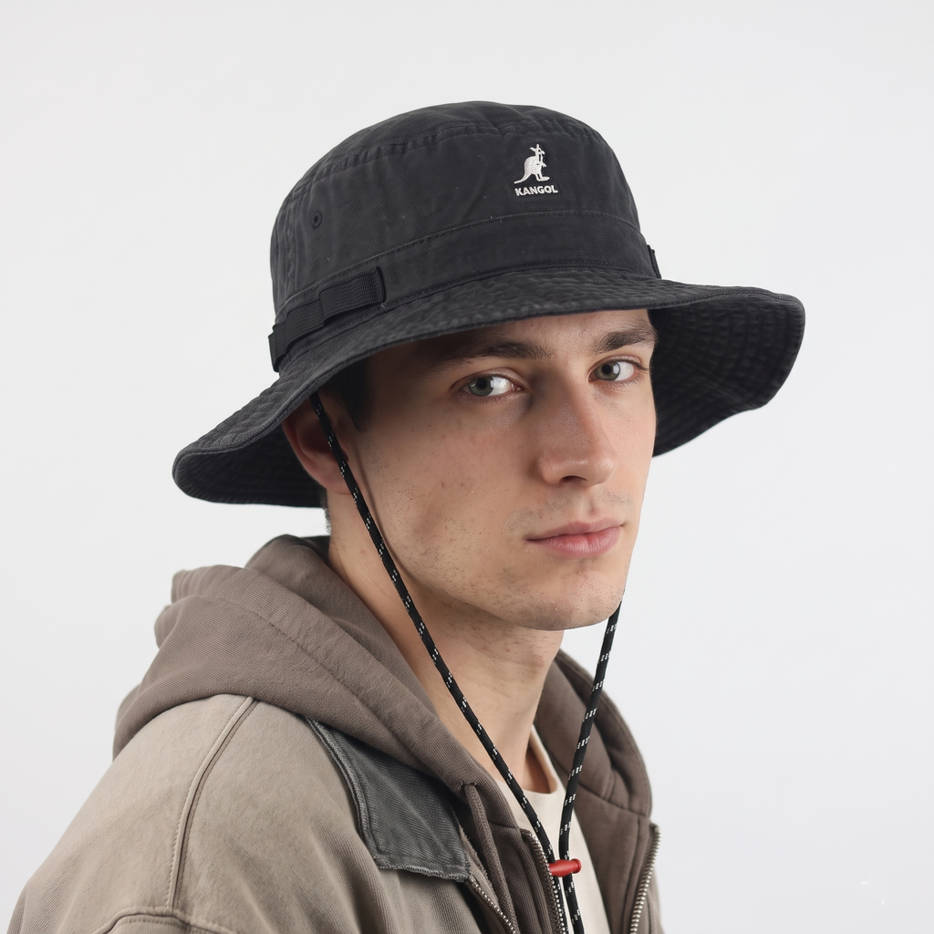 Thrifted Kangol Black Chin Strap Explorer Bucket Hat