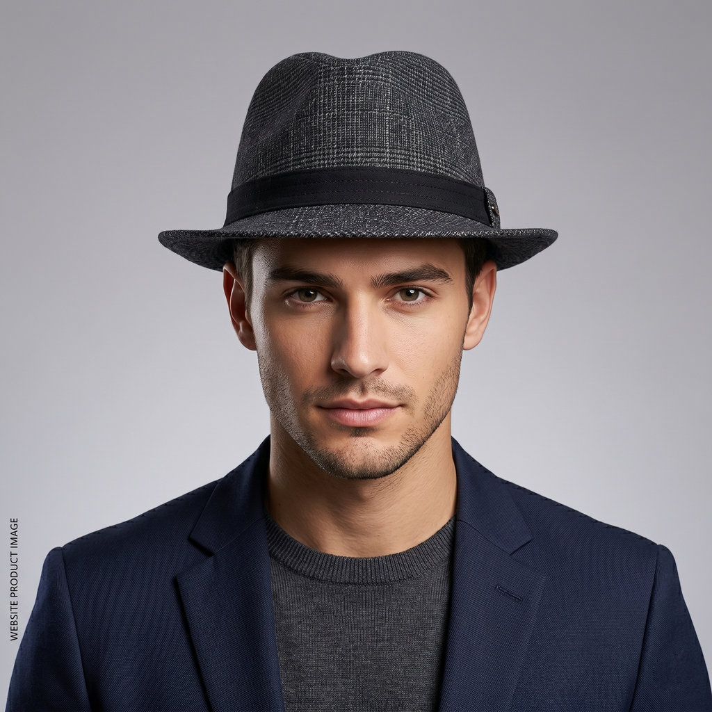 Vintage Young-P Patterned Trilby Hat - Grey & Black (57cm)