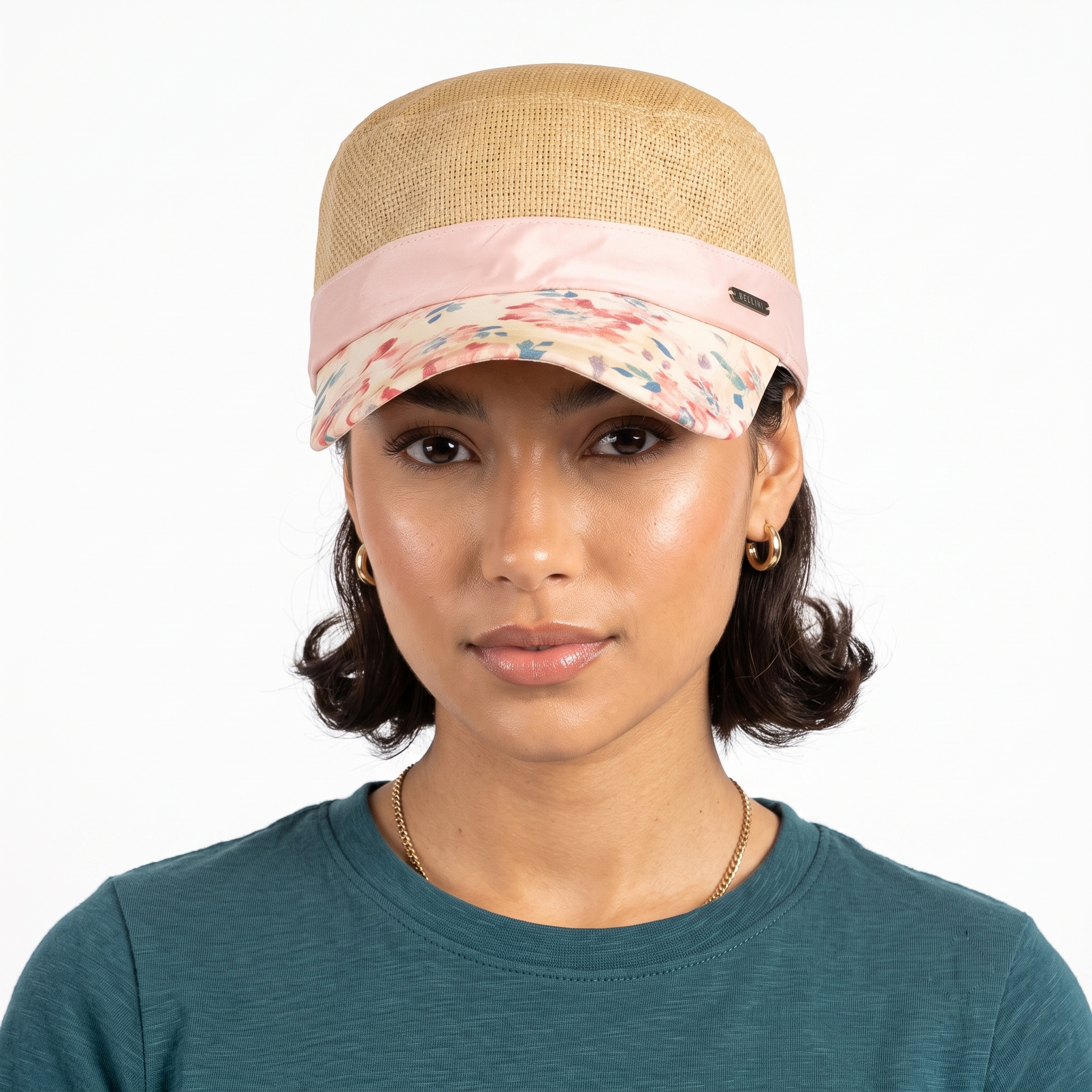Bellini Woven Straw Summer Cap | Thrifted Floral Military Hat 56-59cm
