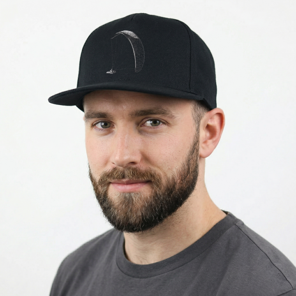 Paragliding Graphic Black Snapback Cap - Beechfield Vintage