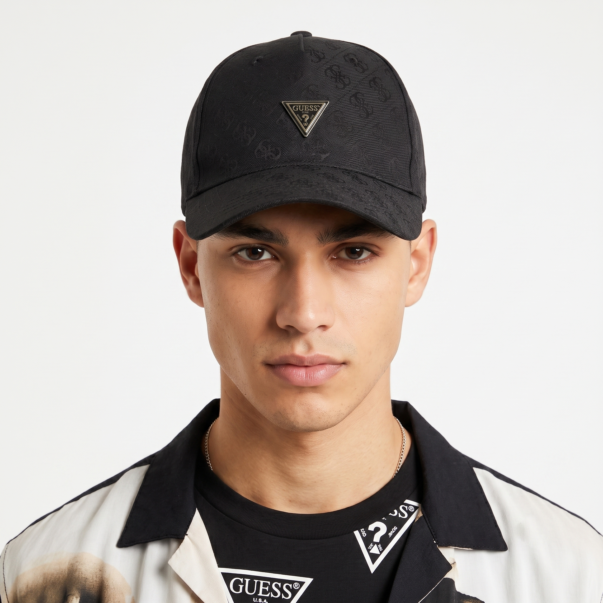 Thrifted Guess Monogram Jacquard Black Baseball Cap - Size 57-59cm