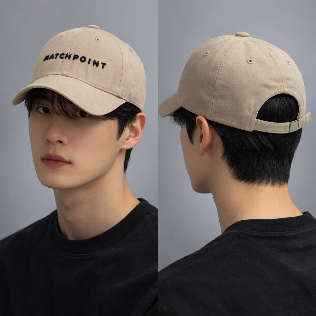 Minimalist Beige "MATCHPOINT" Embroidered Baseball Thrifted Cap - Adjustable
