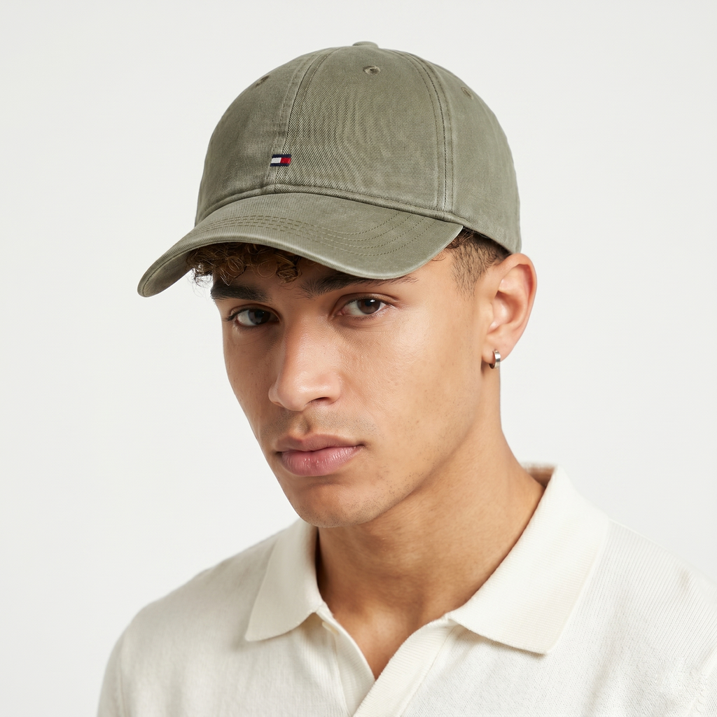 Thrifted Tommy Hilfiger Flag Logo Cap | Olive Green Strapback
