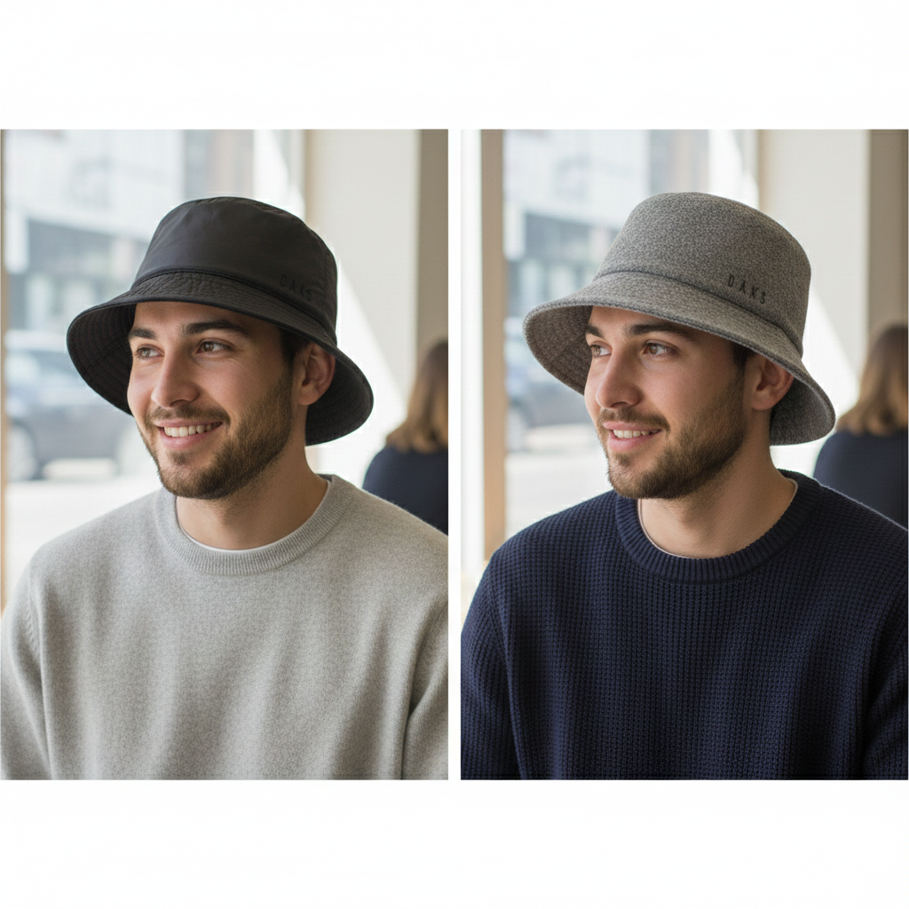 DAKS London Reversible Bucket Thrifted Hat - Signature House Check & Beige (2-in-1)
