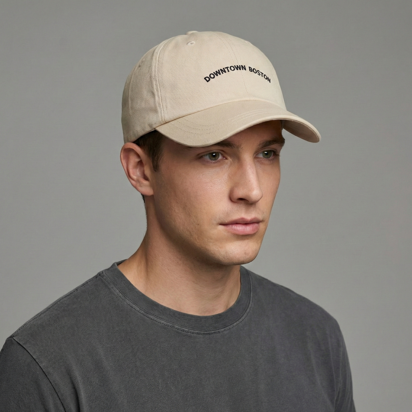 ZARA "Downtown Boston" Beige Cotton Baseball Thrifted Cap