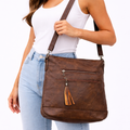 Vintage Brown Faux Leather Crossbody Bag with Tassel Detail
