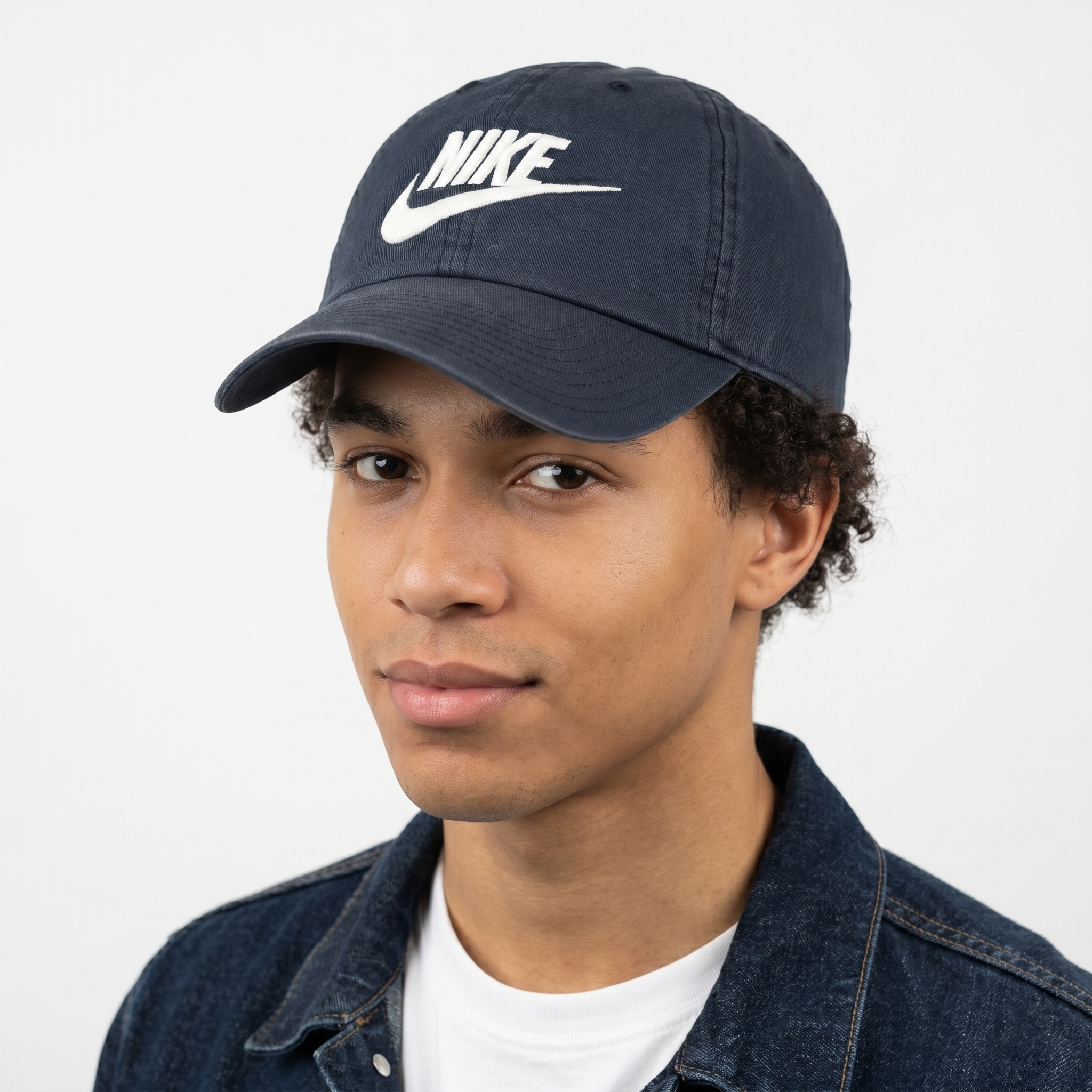 Thrifted Nike Swoosh Spellout Classic Navy Baseball Cap