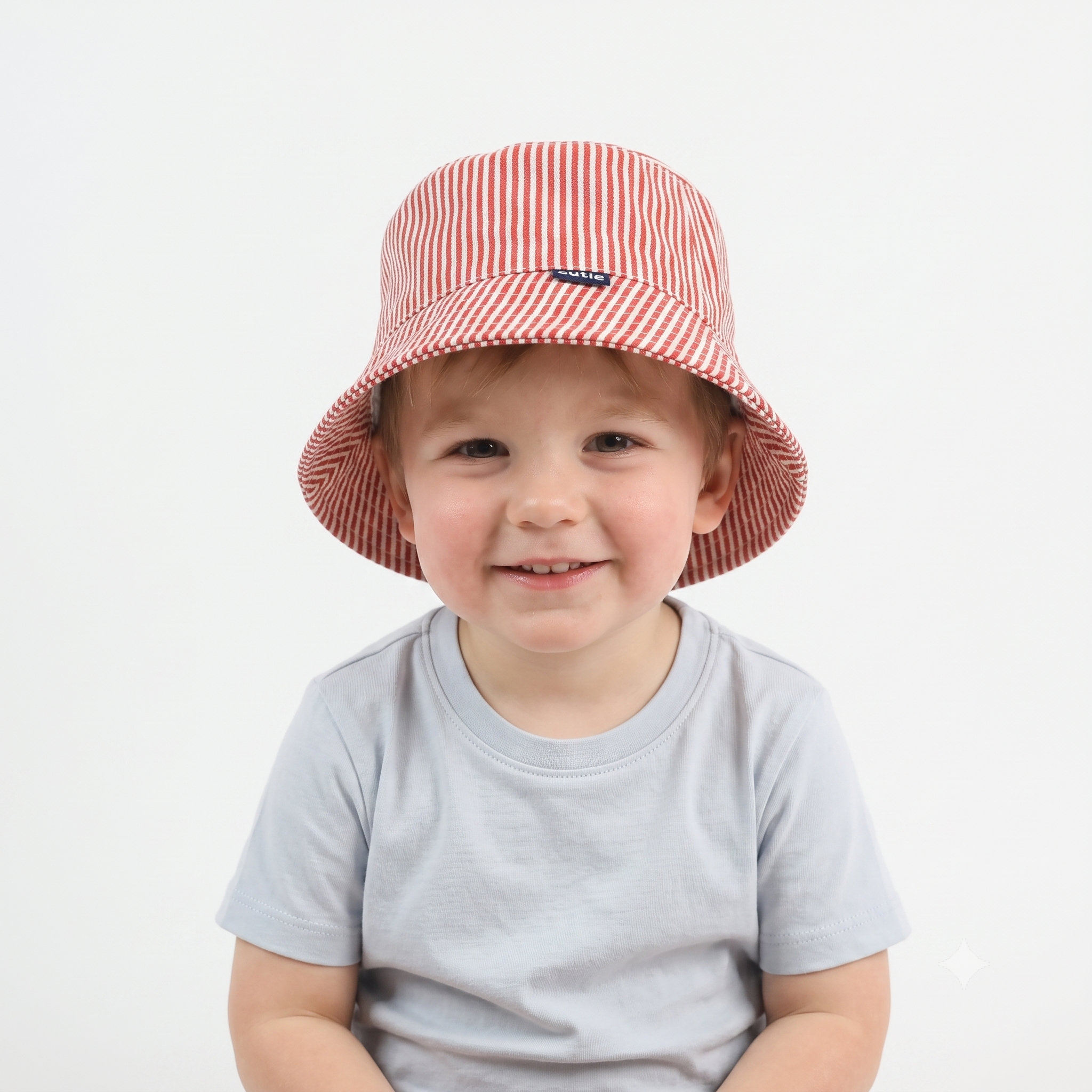 Thrifted Cutie Red Striped Cotton Canvas Sun Bucket Hat - Size 51-52cm
