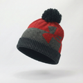 Under Armour Kids Pom Beanie | Red & Grey Winter Hat with Big Logo | Youth Size