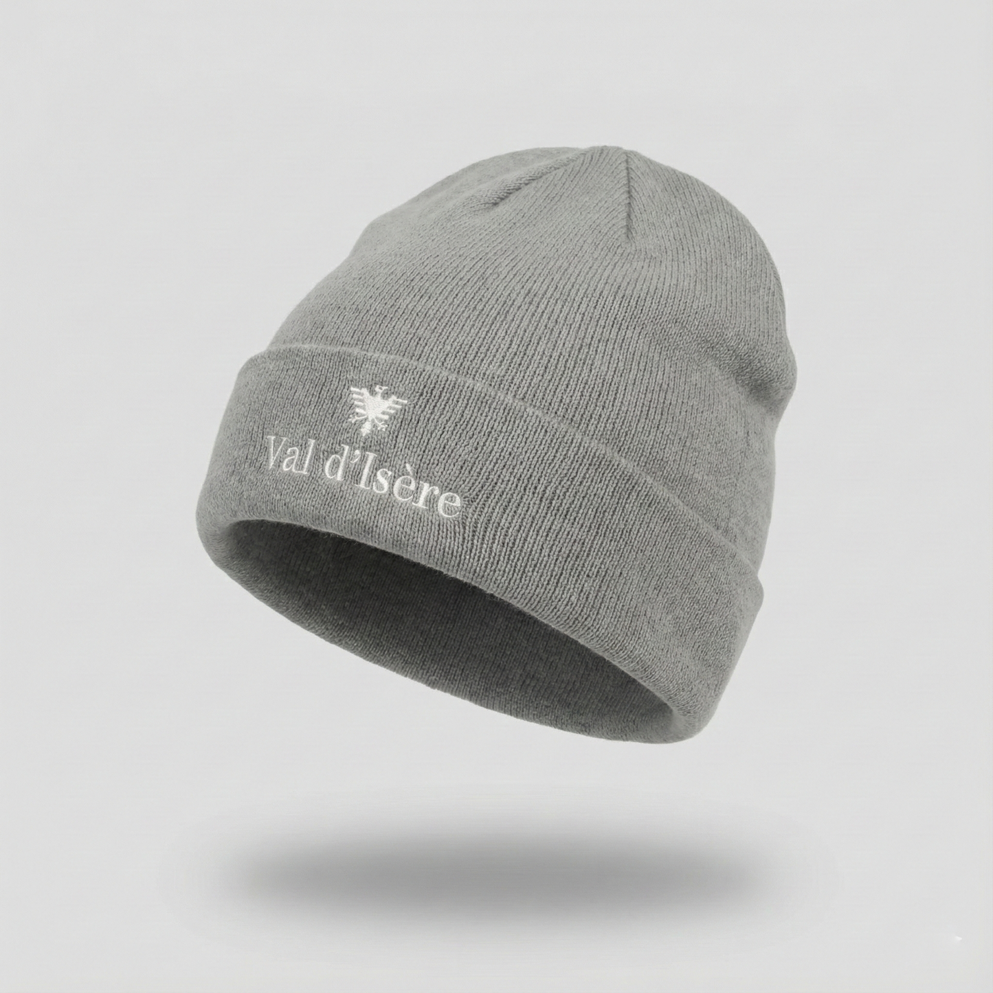 Atlantis Val d'Isère Grey Knit Thrifted Beanie - Embroidered Ski Resort Winter Hat