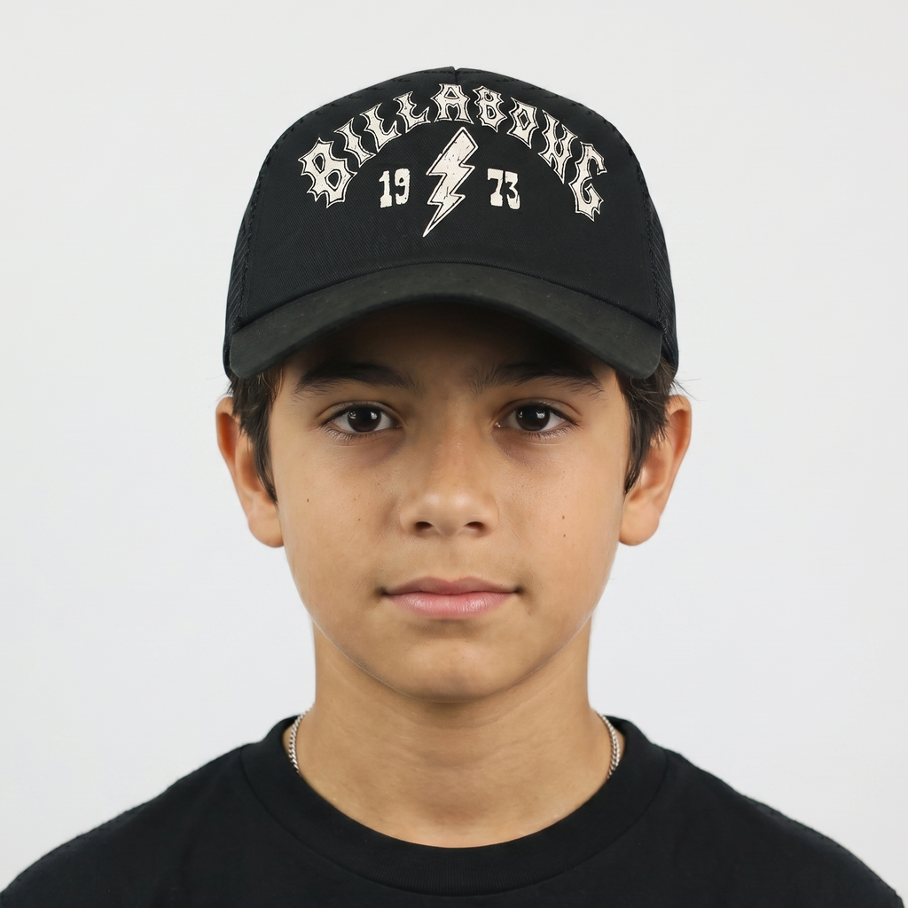 Billabong 1973 Graphic Mesh Back Trucker Hat in Black