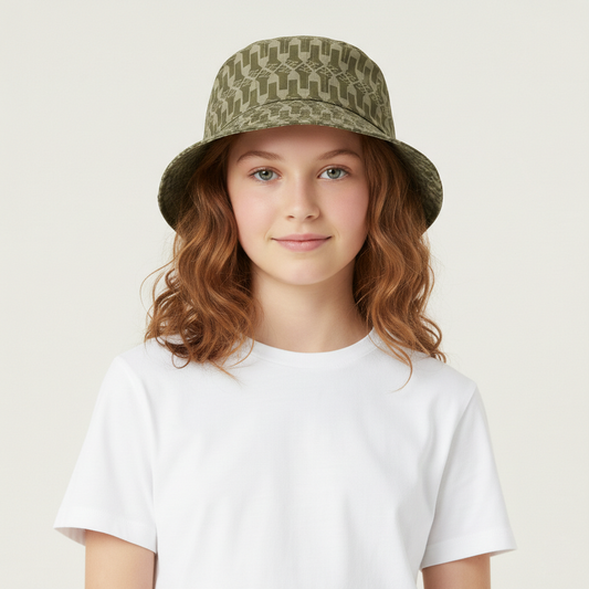 Retro Earth-Tone Patterned Sun Hat - Unisex Streetwear Bucket Hat