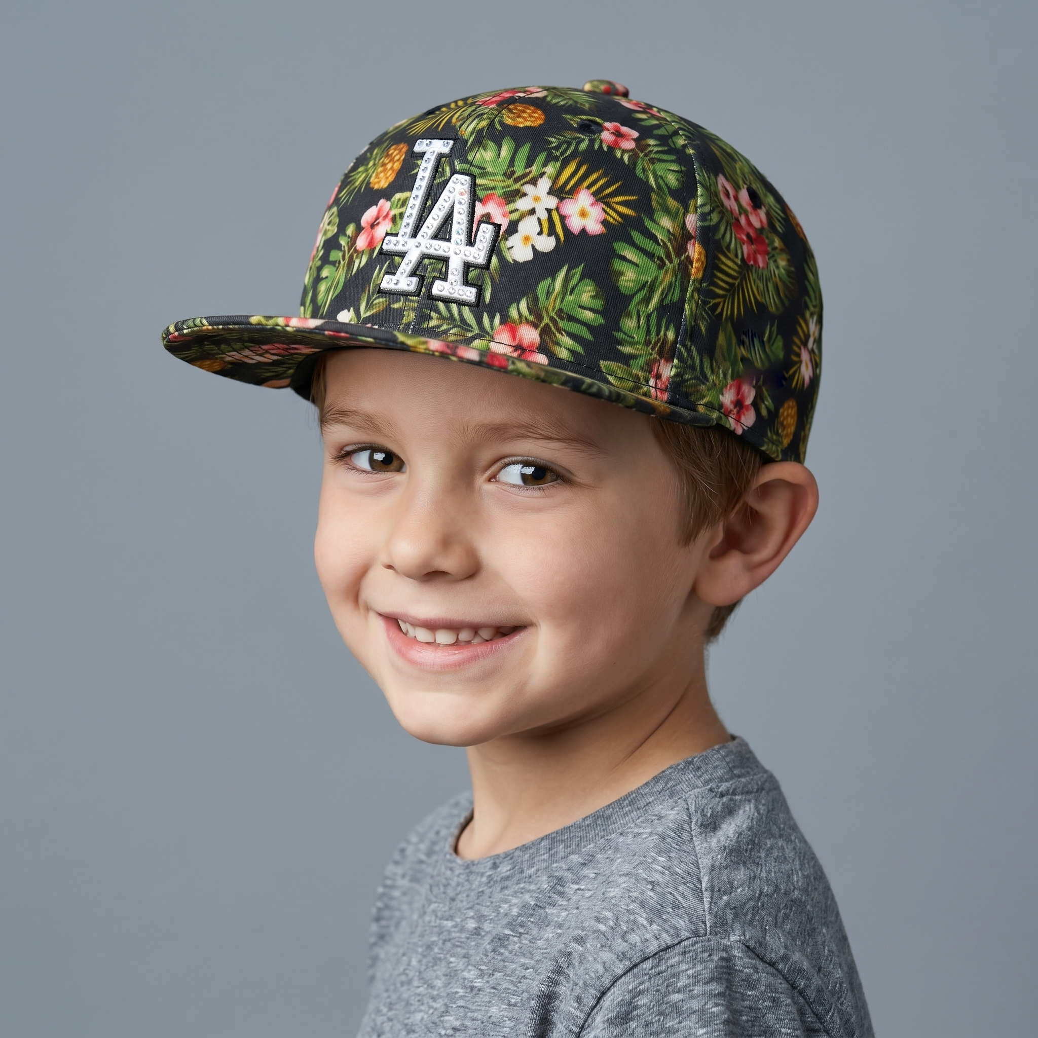 MLB Los Angeles Dodgers Floral Tropical Print Thrifted Snapback - Bling LA Logo