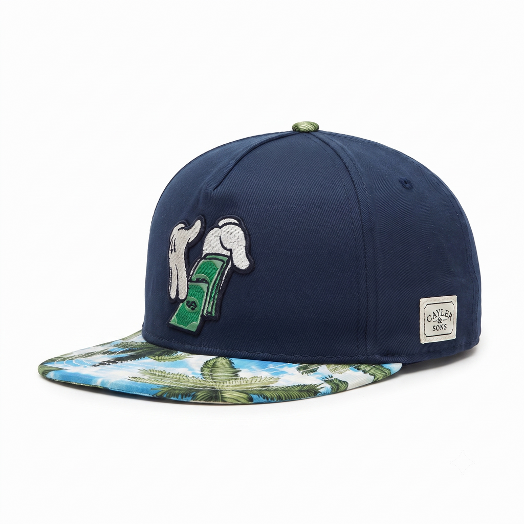 Retro Cayler & Sons Make It Rain Cap - Navy Blue Tropical Thrifted Snapback Hat