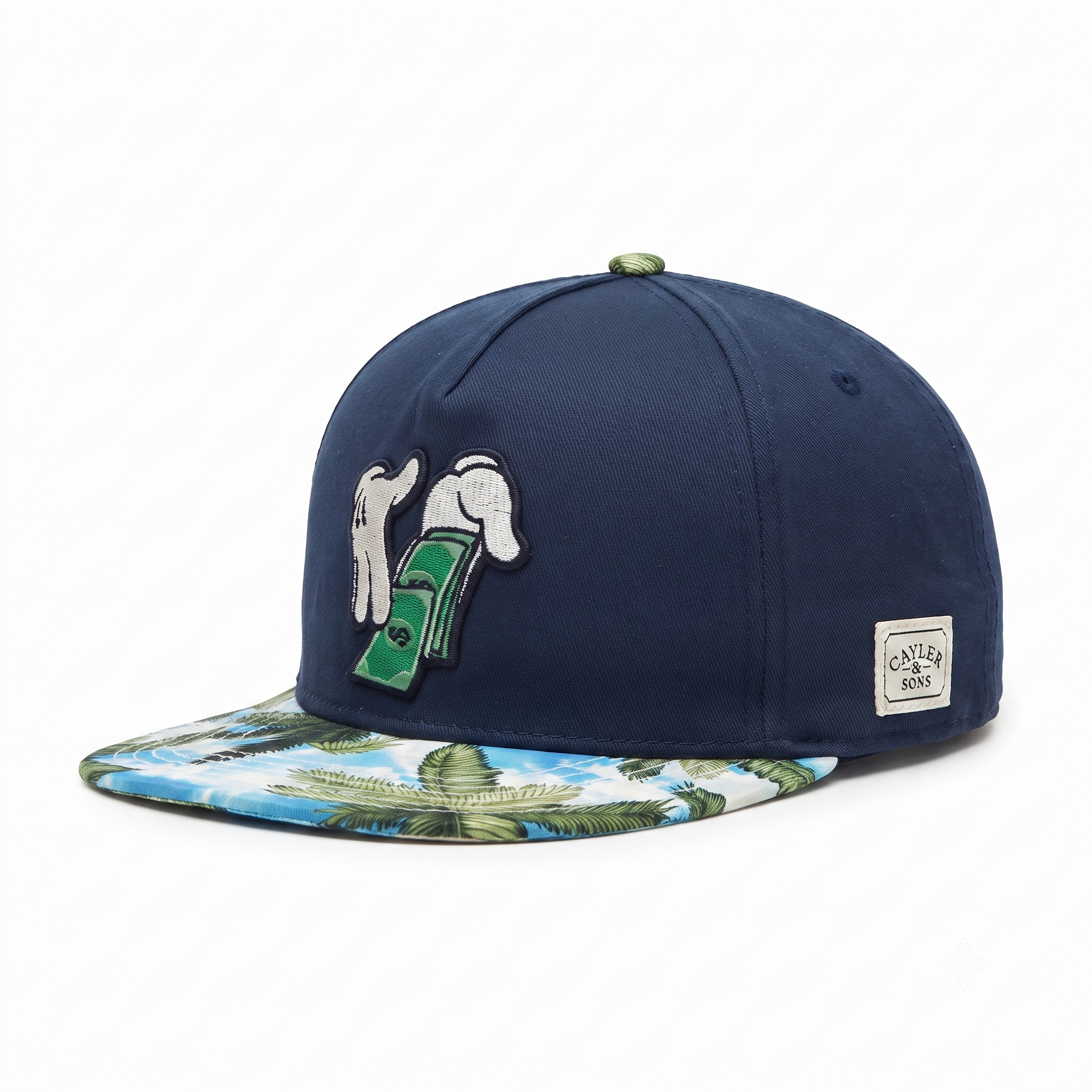 Retro Cayler & Sons Make It Rain Cap - Navy Blue Tropical Thrifted Snapback Hat