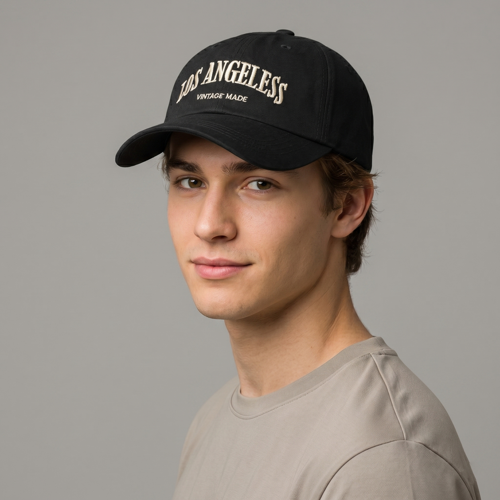 Black Los Angeles Embroidery Thrifted Cap - Size 56-58cm