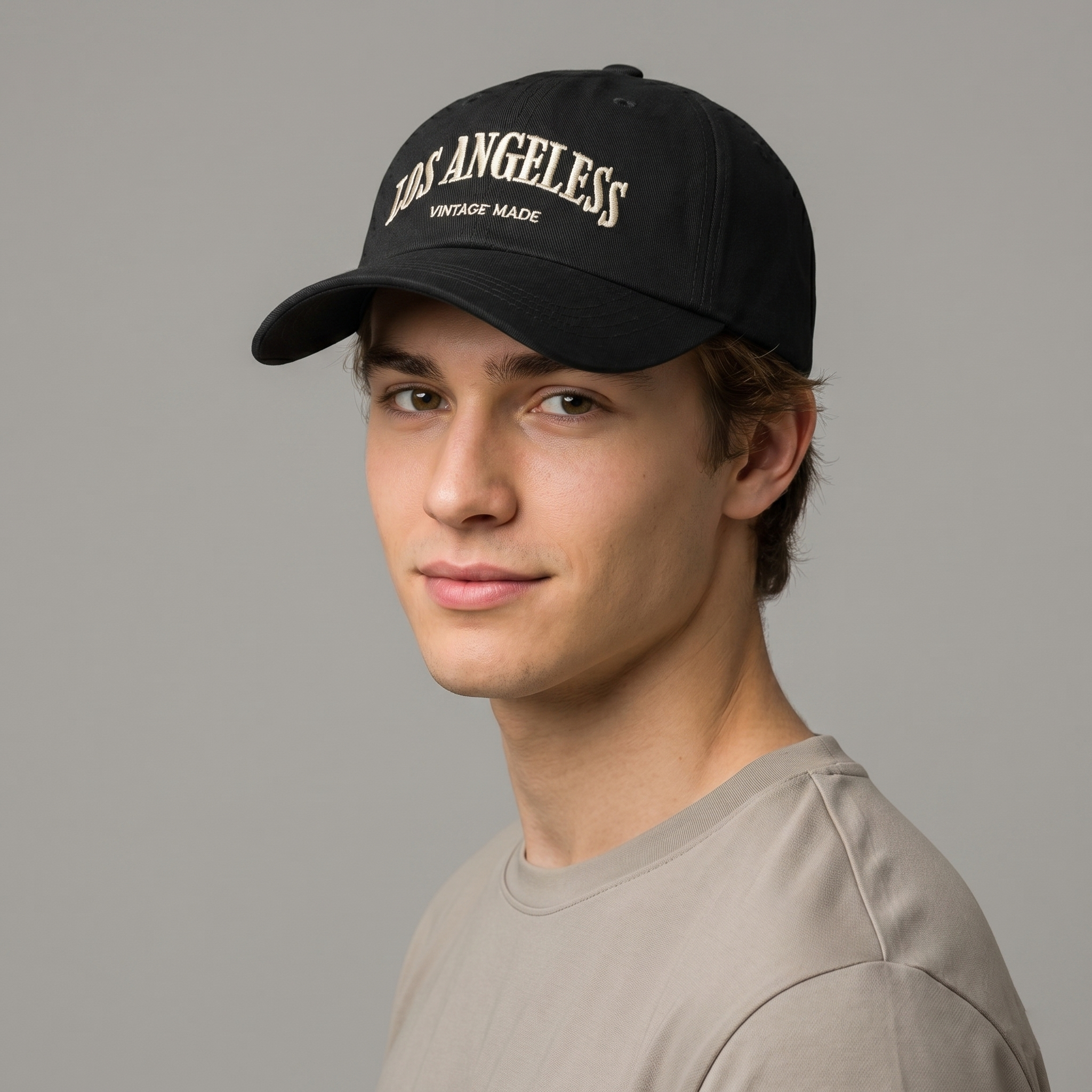 Black Los Angeles Embroidery Thrifted Cap - Size 56-58cm