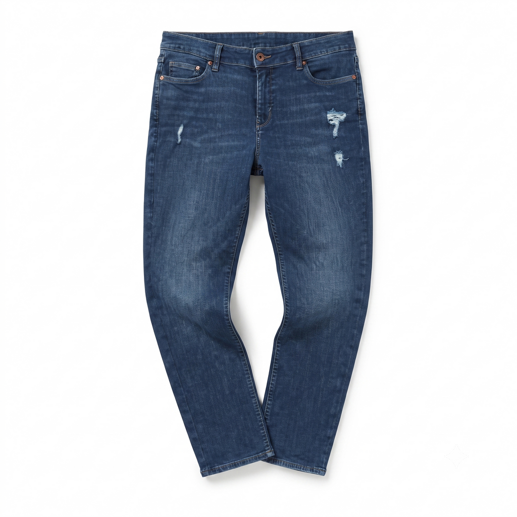 Thrifted H&M & Denim Straight Regular Fit Distressed Blue Jeans Waist:36/ J1101