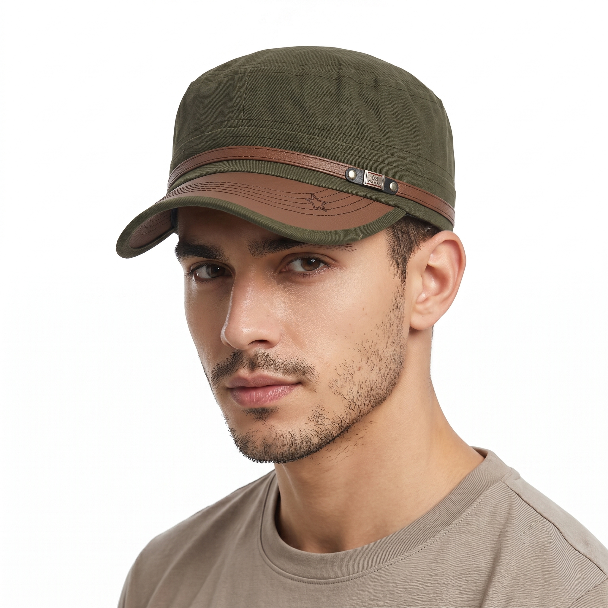 Thrifted Olive Army Style Military Flat Top Cap - Size 57-59cm