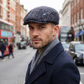 Classic Wolsey Checkered Flat Cap - Adjustable Navy & Purple Plaid Ivy Cap