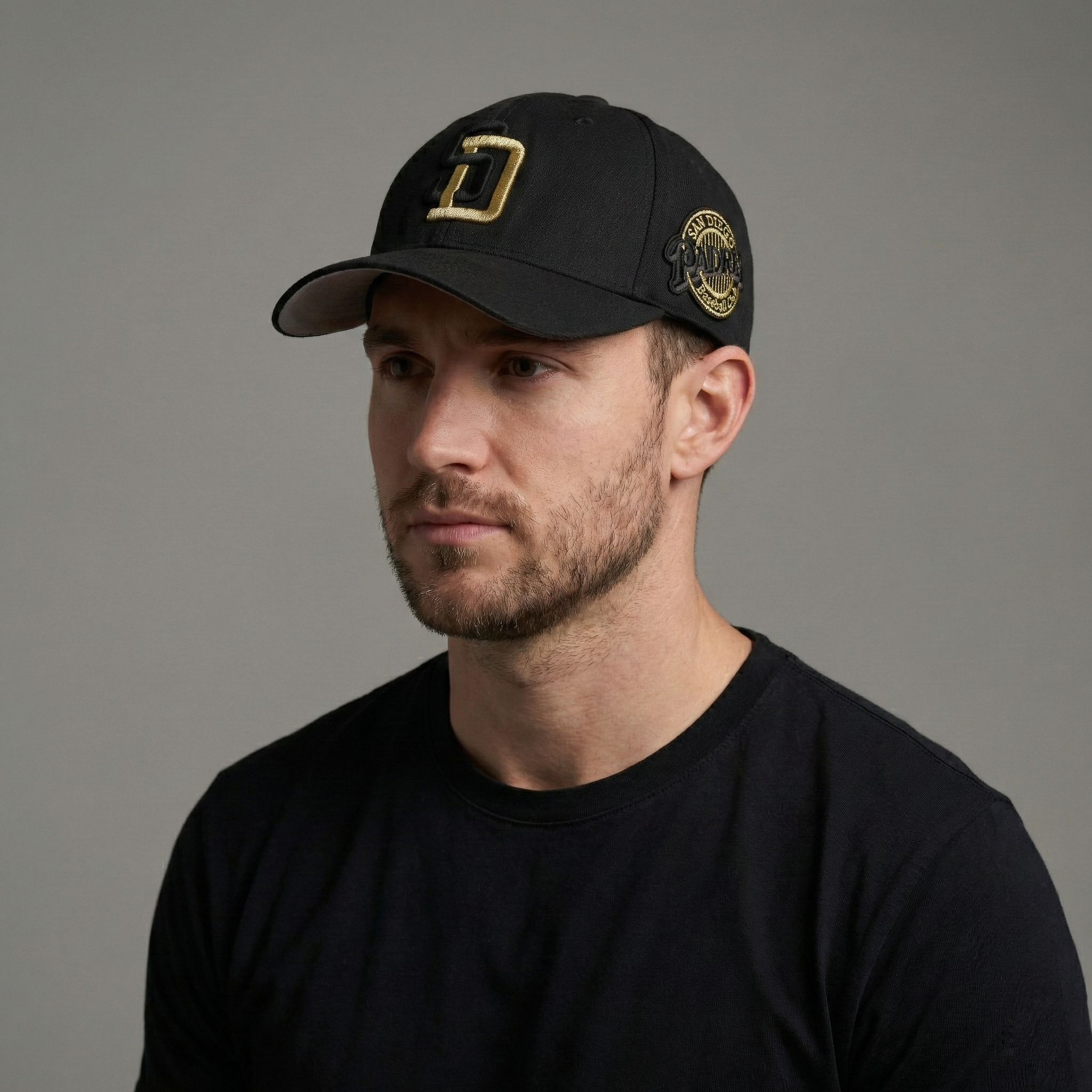 San Diego Padres Black & Gold Flexfit Thrifted Cap - SD Logo with Side Patch L-XXL