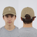 Wild Bricks Casual Cotton Cap - Khaki Thrifted Herringbone Hat with Leather Strap