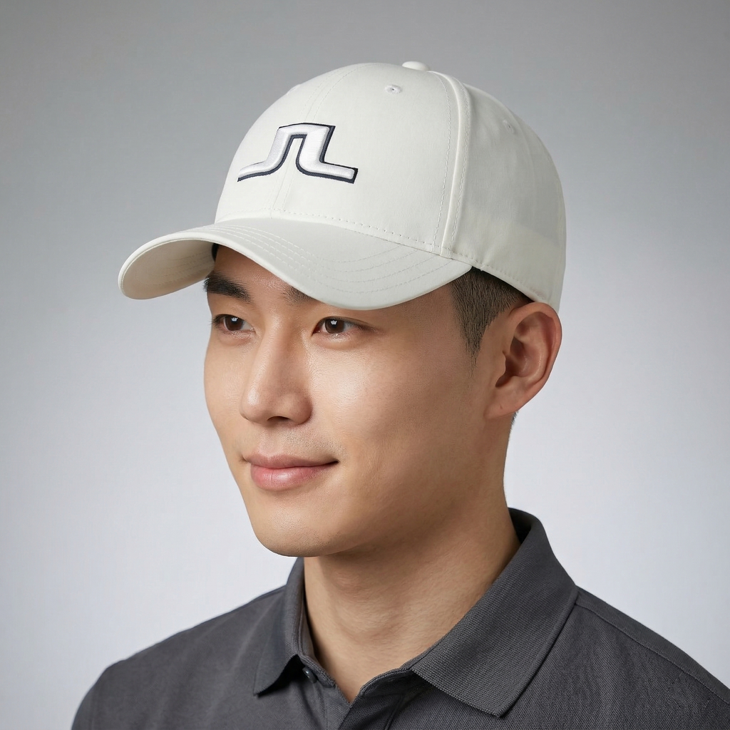J.Lindeberg Premium Bridge Logo Thrifted  Performance Hat – White/Silver