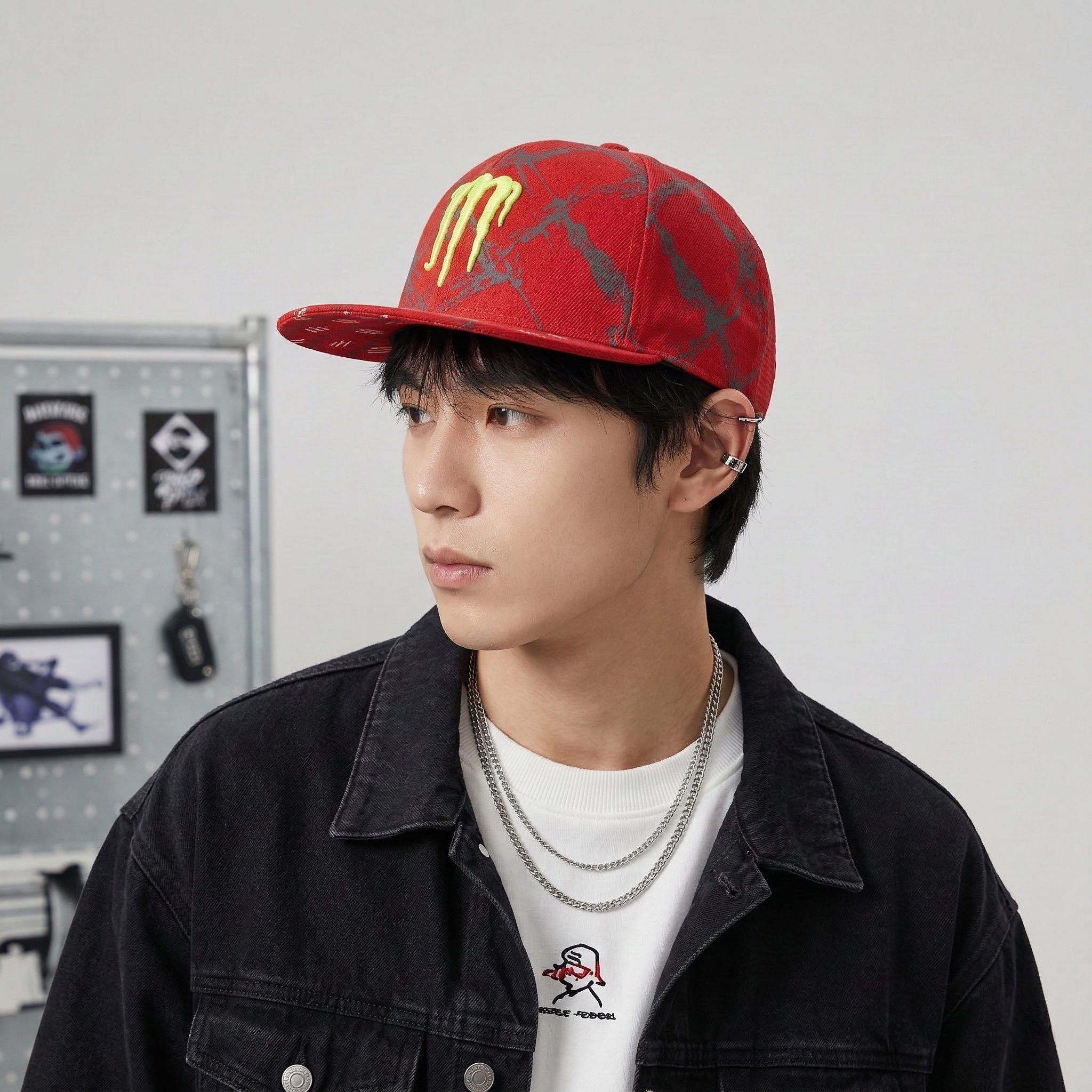 Red Monster Claw Graphic Hat – Adjustable Streetwear Thrifted Baseball Cap