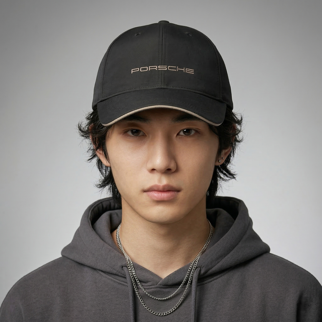 Genuine Porsche Performance Cap - Black with Tan Piping - One Size