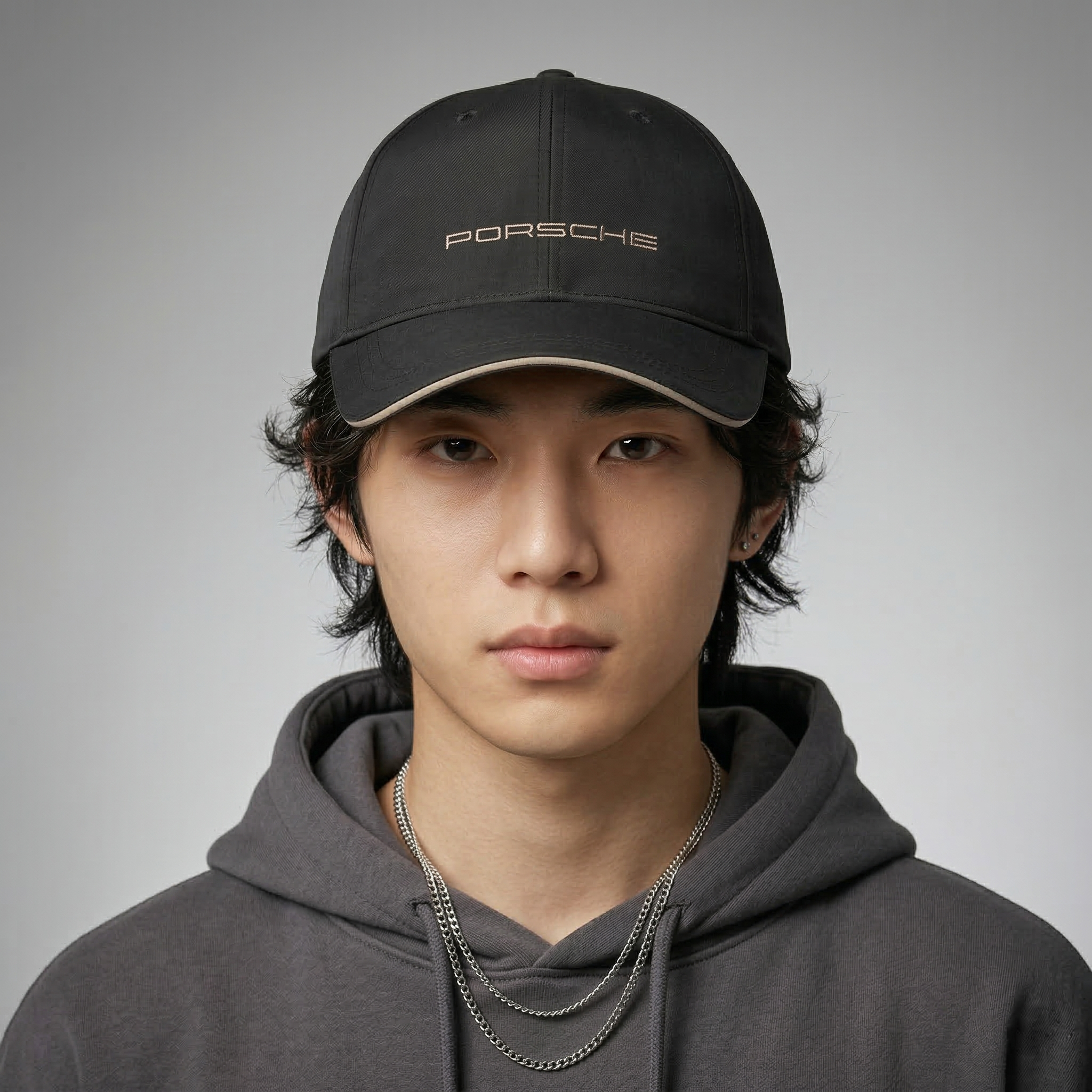 Genuine Porsche Performance Cap - Black with Tan Piping - One Size