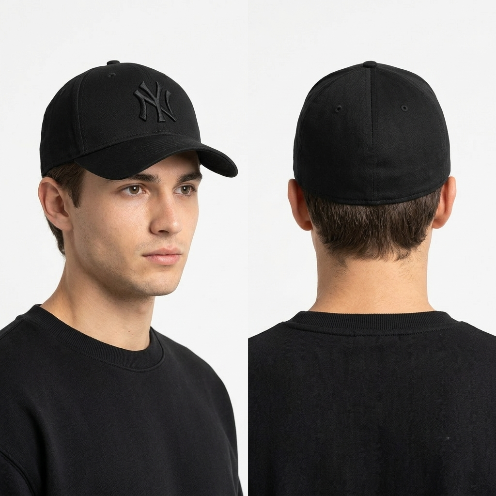 Thrifted New Era NY Yankees Triple Black Stretch Fit Cap | 10794