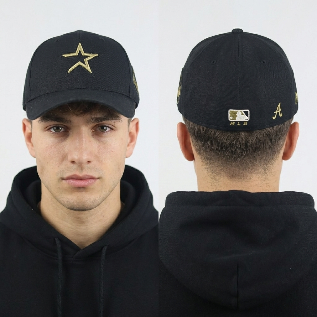 Vintage MLB Houston Astros Black & Gold Embroidered Flexfit Hat | 11033