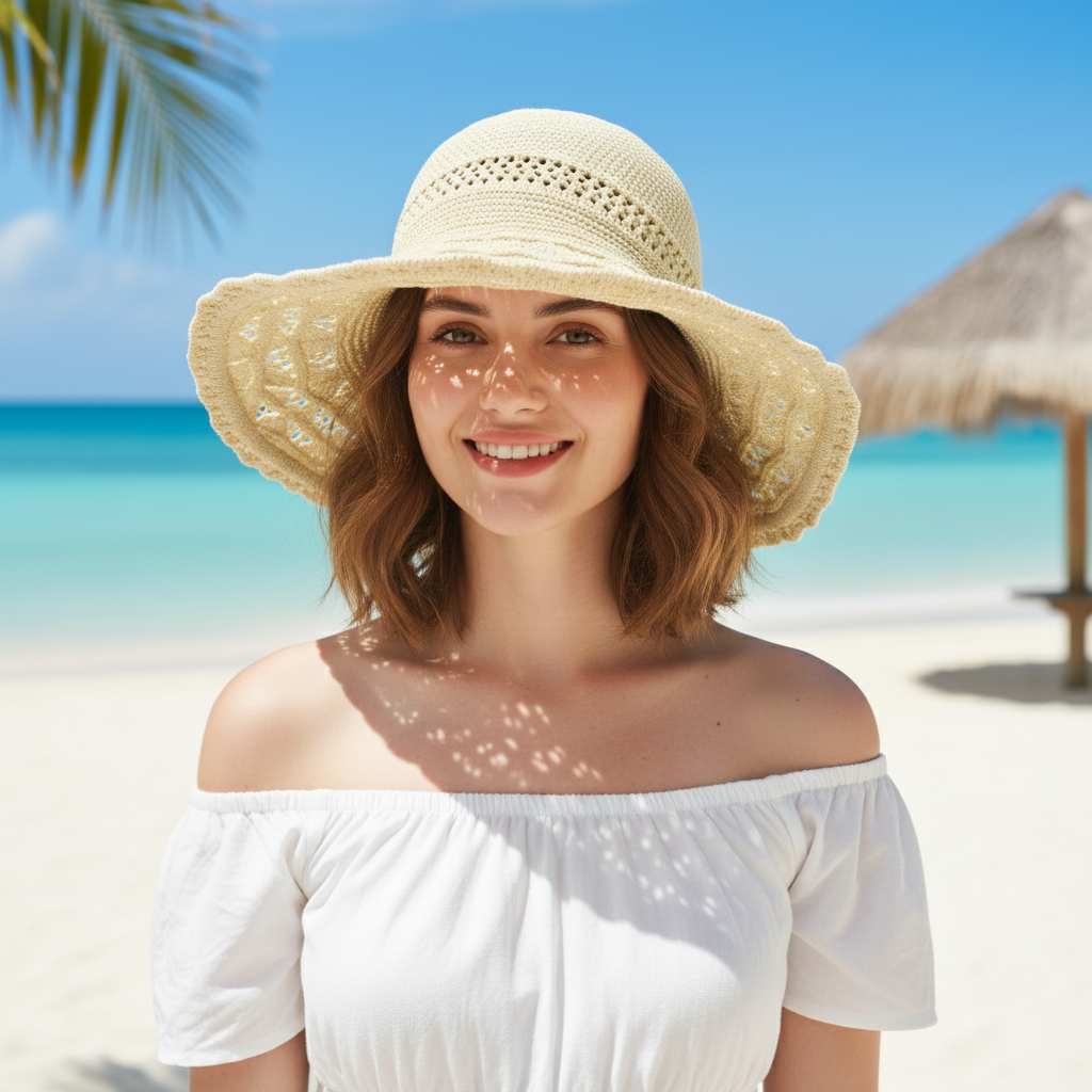 Knit Ponytail Sun Hat with Bow