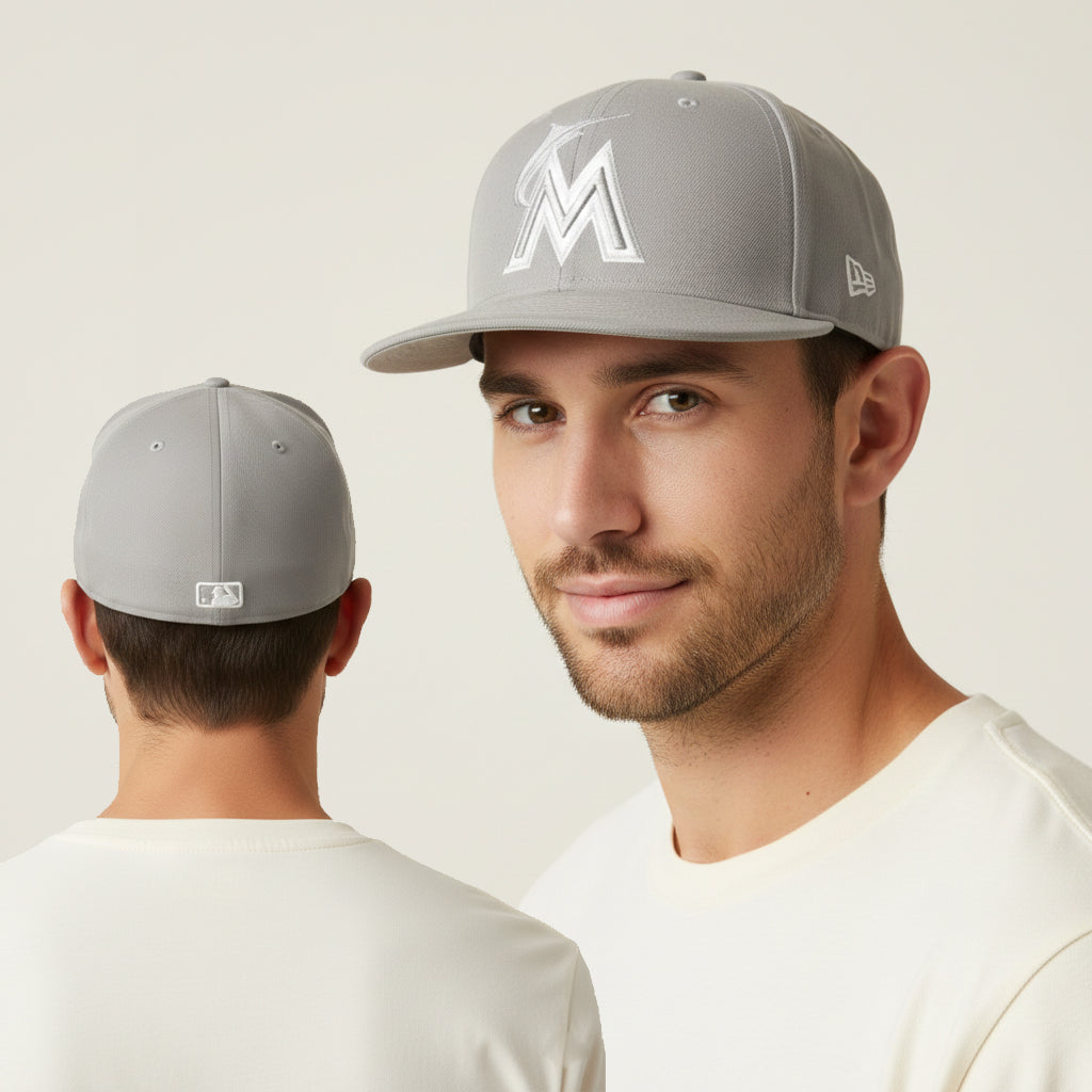 Vintage Miami Marlins MLB Fitted Cap | Grey New Era 59FIFTY | Size 7 3/8