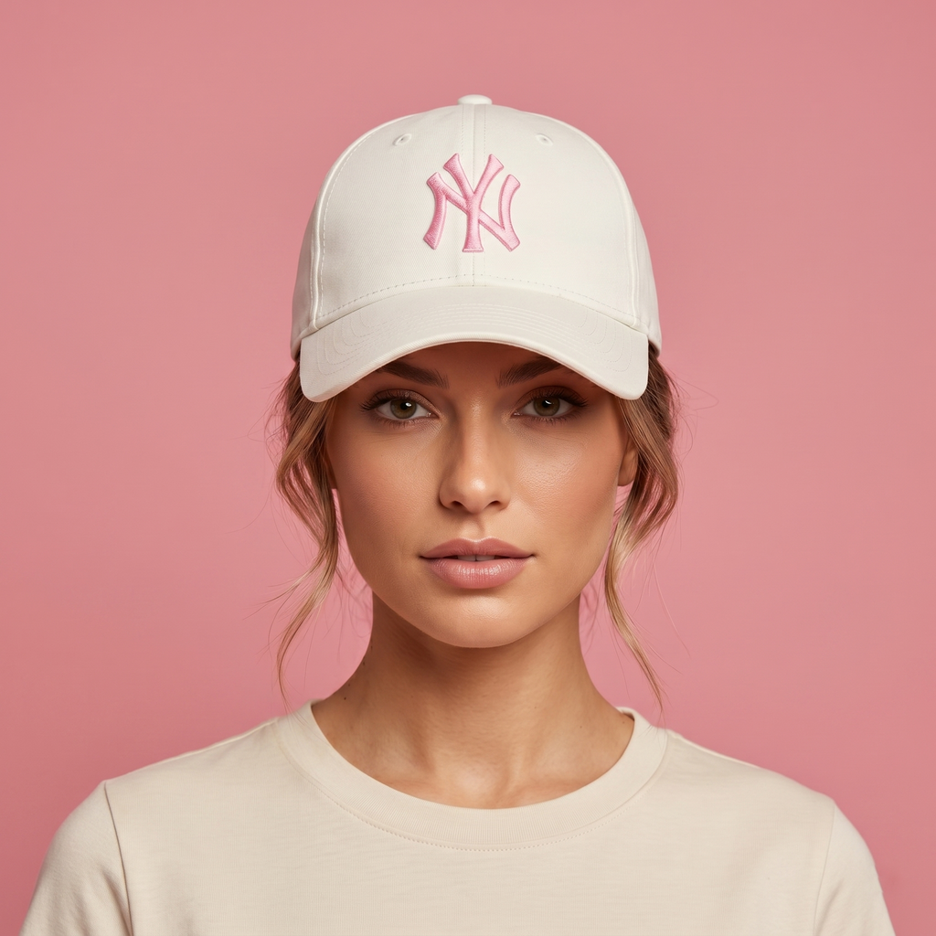 Off-White New York Yankees Cap with Pastel Pink NY Thrifted Logo