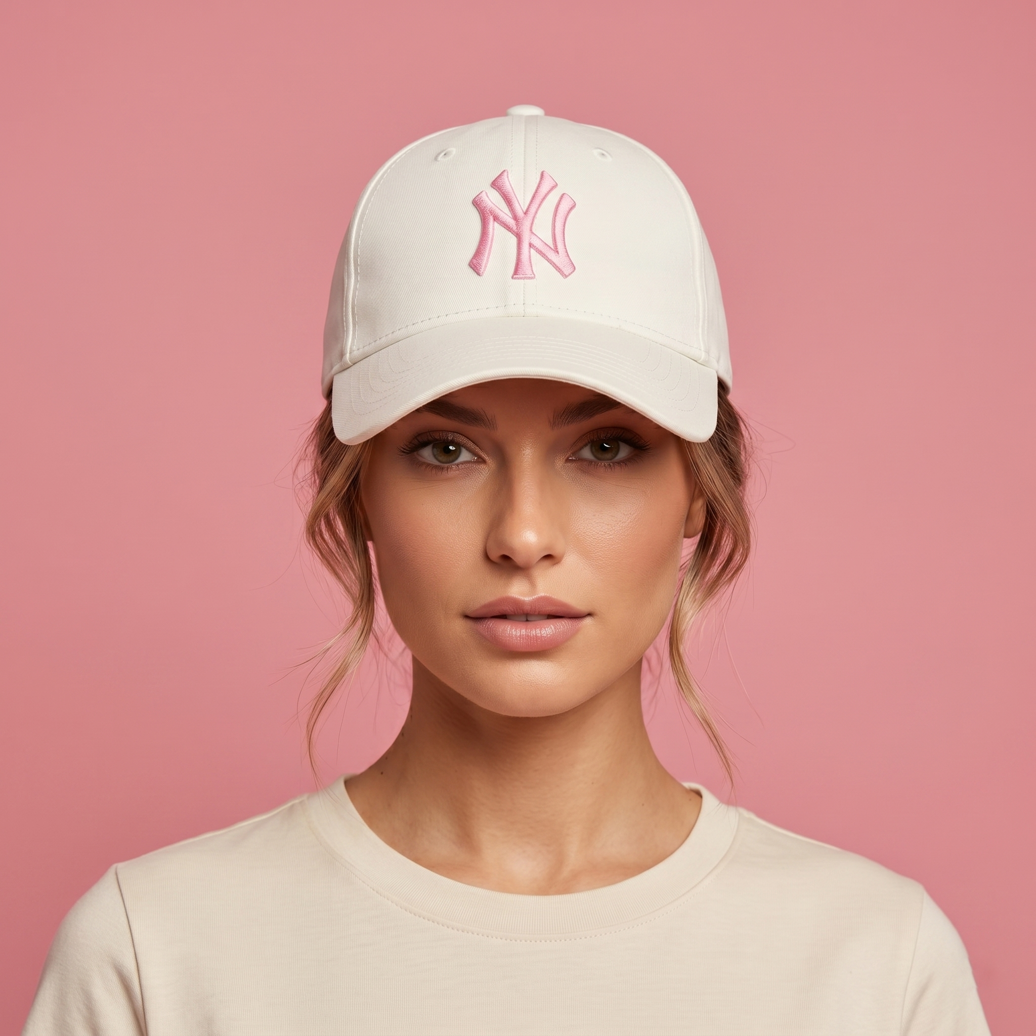 Off-White New York Yankees Cap with Pastel Pink NY Thrifted Logo