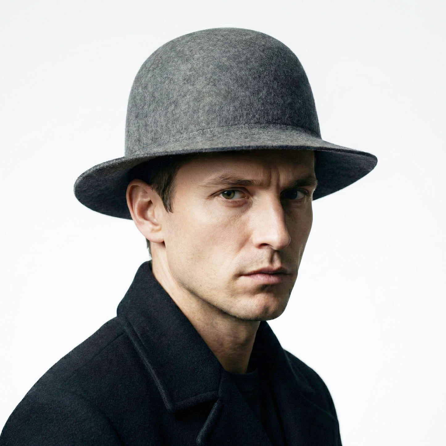 100% Wool Grey Fedora Thrifted Hat - Classic Wide Brim Winter Felt Cap