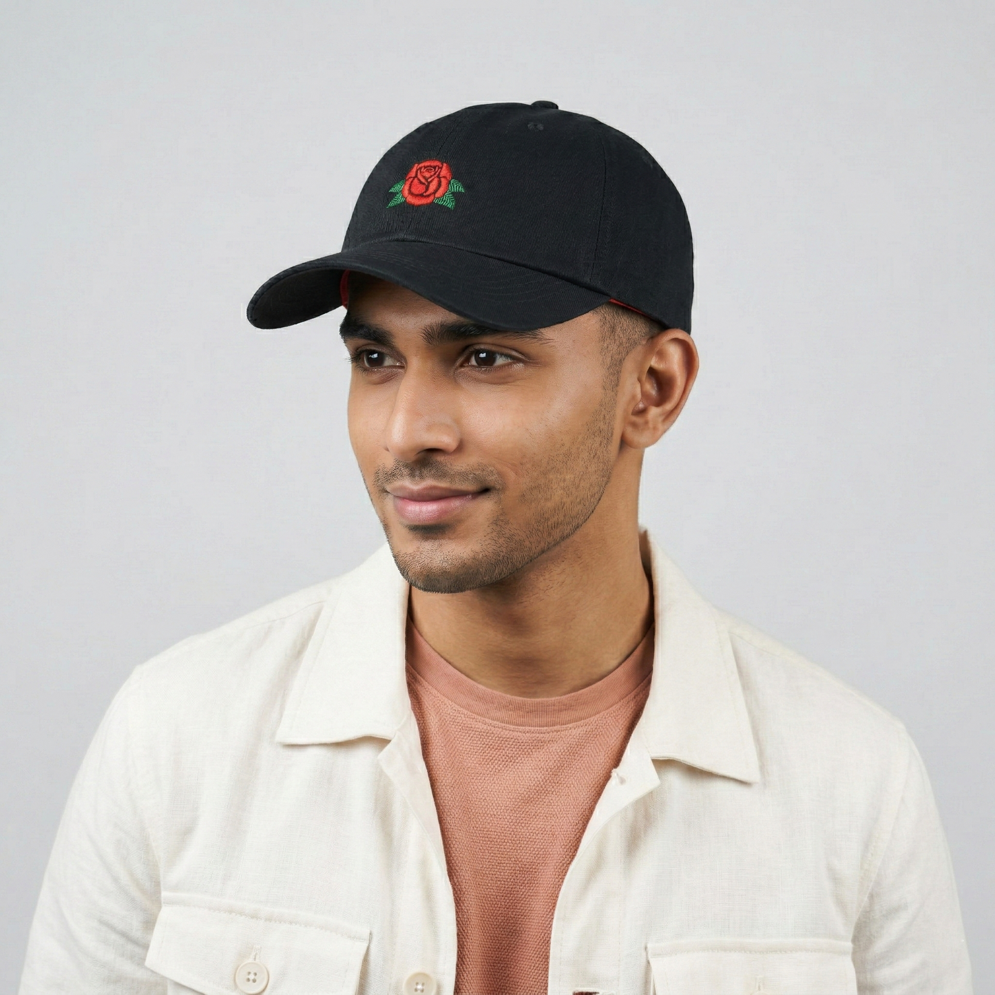 Factorie Embroidered Rose Cap - Pre-Loved Black Baseball Hat