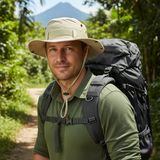 Outdoor Boonie Hat with Lime Green Band - Beige (57-59cm)