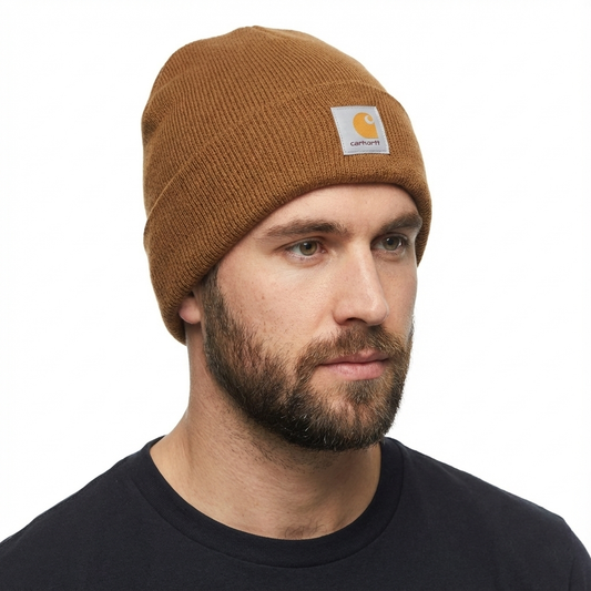 Authentic Carhartt Brown Cuffed Thrifted Beanie - Warm Winter Workwear Hat