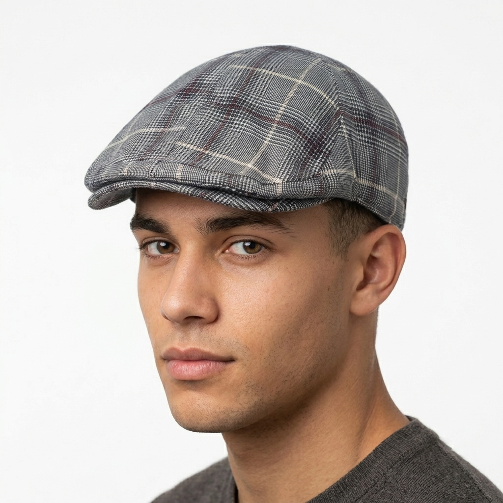 Thrifted Plaid Tweed Duckbill Newsboy Flat Cap | 10775
