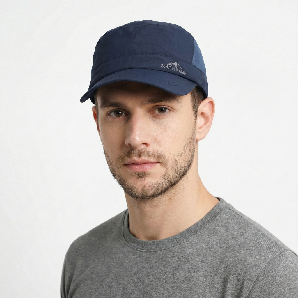 South Kamp Navy Blue Military Style Cadet Thrifted Cap - Korea Vintage