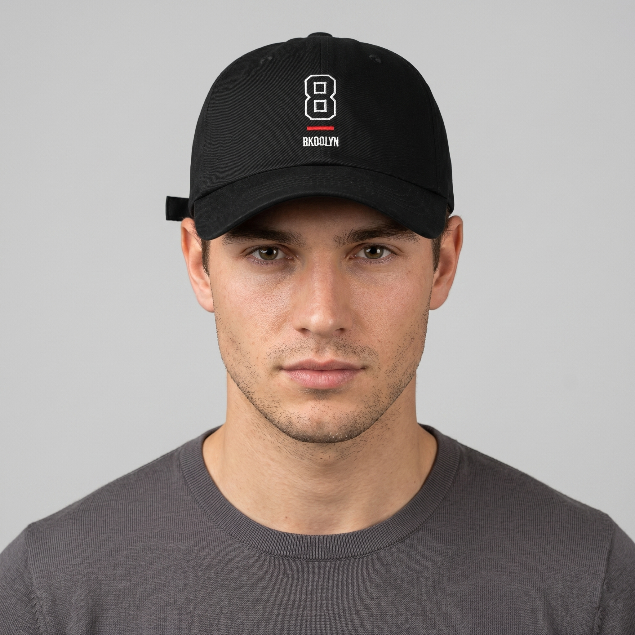 Brooklyn "8" Embroidered Black Cotton Streetwear Baseball Thrifted Cap