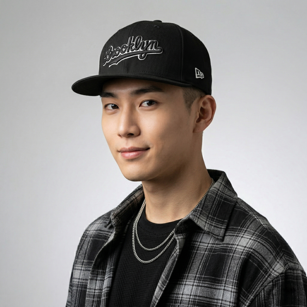 New Era 59FIFTY Brooklyn Script Thrifted Fitted Hat - Black & White MLB