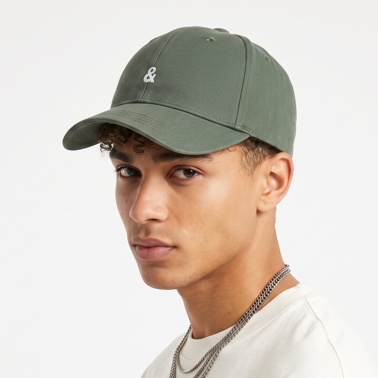 Thrifted Forest Olive Green "&" Symbol Minimalist Strapback Cap