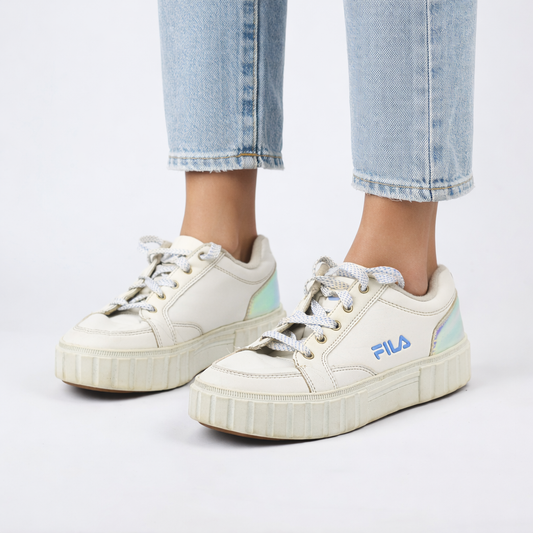 Thrifted FILA Chunky White Sneakers with Holographic Heel - EUR 38