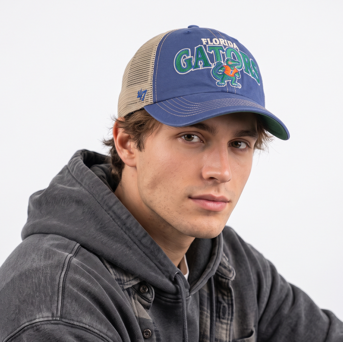 Thrifted NCAA Florida Gators Blue & Khaki Trucker Hat  | 10781