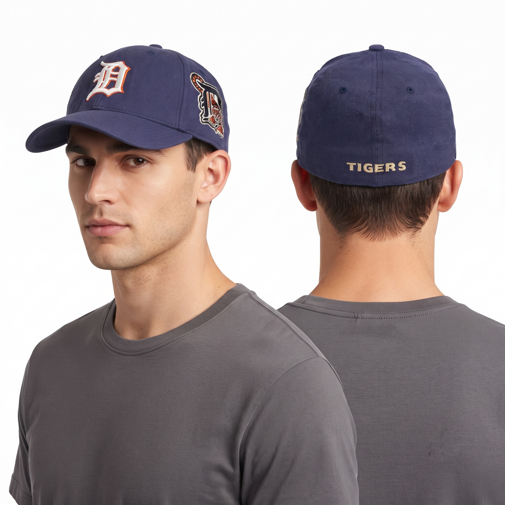 Thrifted Casad Sport Detroit Tigers Embroidered Side Patch Cap - Orange Underbrim
